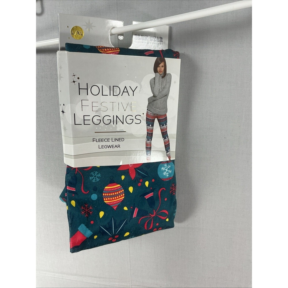NEW Blue Star Co Women's Size L/XL Holiday Festive Fleece-Lined Leggings